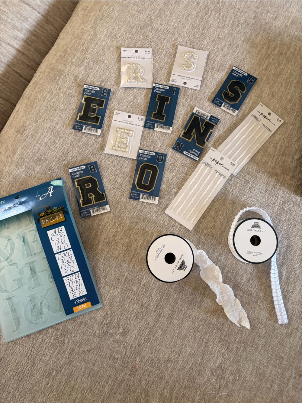 Hobby Lobby White and Navy Gold-Trim Alphabet & Ribbon Party Craft Set